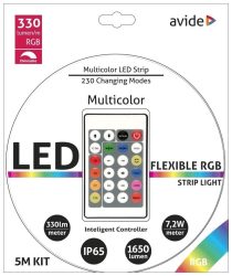 Avide LED Szalag Bliszter 12V 7.2W SMD5050 30LED címezhető IC RGB IP65 5m + Prg.távirányító
