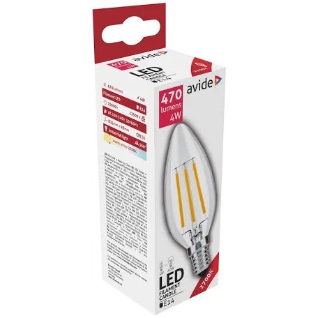Avide LED Filament Candle 4W E14 360° WW 2700K
