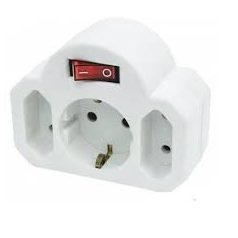   Hálózati elosztó, kapcsolós 3 aljzat ( 1 földelt + 2 euró )