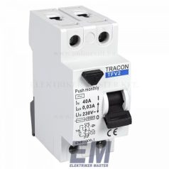   Fi relé 2P 40A 30mA 6kA (AC) áramvédő kapcsoló ÁVK ÉV relé TRACON TFV2-40030