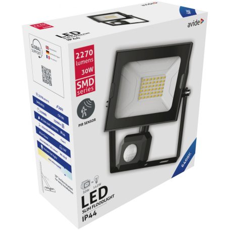 Avide LED Reflektor Slim SMD 30W CW 6400K Mozgásérzékelős PIR