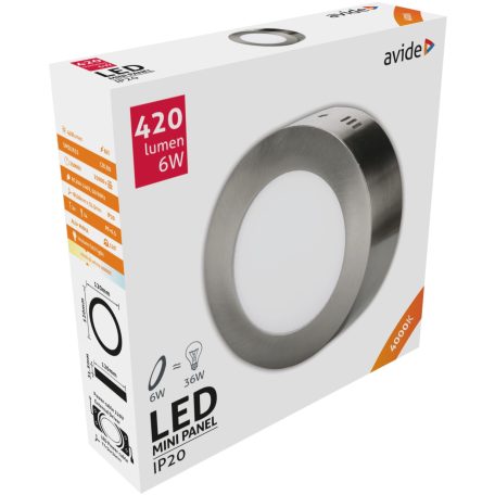Avide LED Falra Szerelhető Kerek Mennyezeti Lámpa ALU Szatén Nikkel 6W NW 4000K