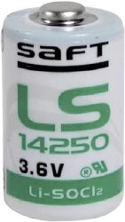 1/2 AA lítium elem, 3,6V 1200 mAh, 15 x 25 mm, Saft LS14250