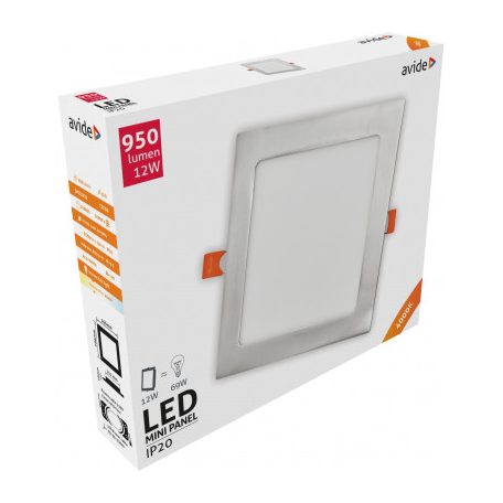 Avide LED Beépíthető Négyzetes Mennyezeti Lámpa ALU Szatén Nikkel 12W NW 4000K