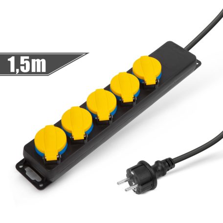 Kültéri elosztó fedéllel - 1,5 m - 5 x 230V - 3 x 1,5 mm2, gumi - IP44