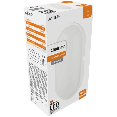 AVIDE (TRITON-O) CSEPPÁLLÓ MENNYEZETI LÁMPA OVÁLIS IP65 20W NW 4000K FEHÉR 100LM/W