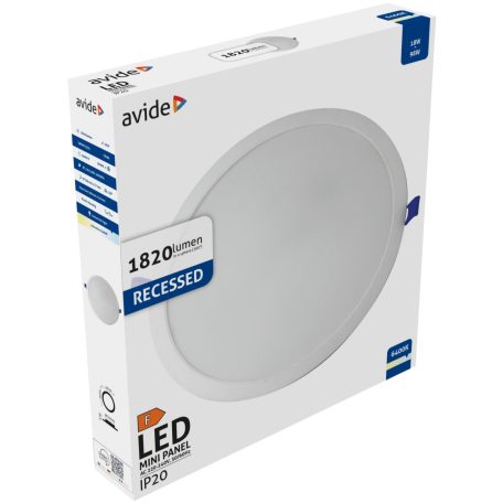 AVIDE LED BEÉPÍTHETŐ KEREK MENNYEZETI LÁMPA MŰANYAG 18W CW 6400K