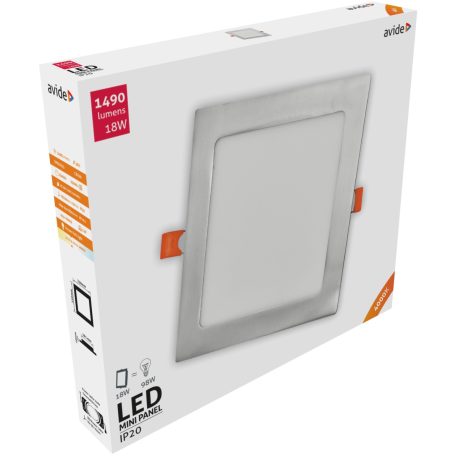 Avide LED Beépíthető Négyzetes Mennyezeti Lámpa ALU Szatén Nikkel 18W NW 4000K