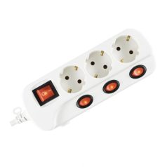   Home NVK 03K/WH hálózati elosztó, 1,5 m, H05VV-F, 3G1,0 mm2 kábel, kapcsolós, 3 aljzat gyermekvédele