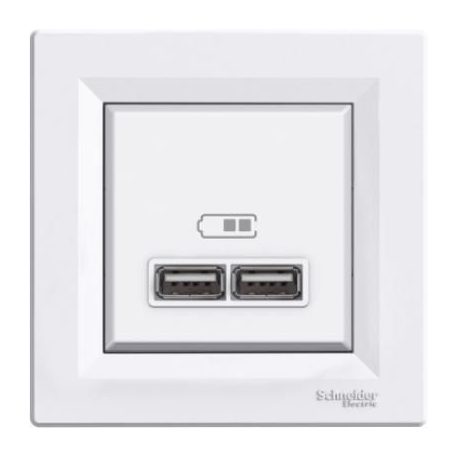 Asfora USB töltőaljzat A+A 2/ki 2100mA-max. 5V süllyesztett fehér Schneider