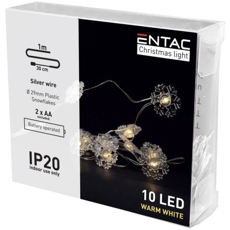 Entac Karácsonyi Beltéri Műanyag Füzér Hópehely 10 LED WW 1,3m