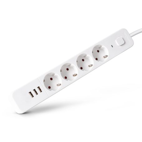 Entac D2 Elosztó 4 Foglalat Kapcsolóval 1.5m 3xUSB A 3G1.5