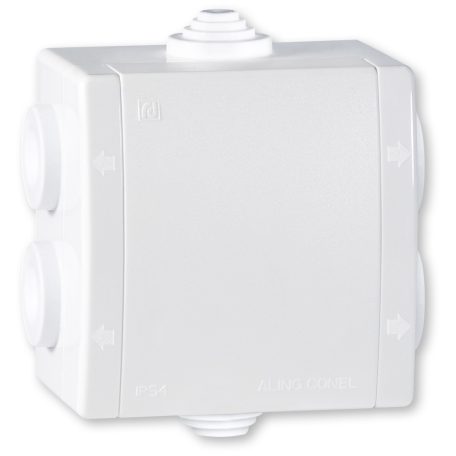 POWER falra szerelhető 6 kábelbevezetős elosztódoboz IP54, 80x80 500V, fehér