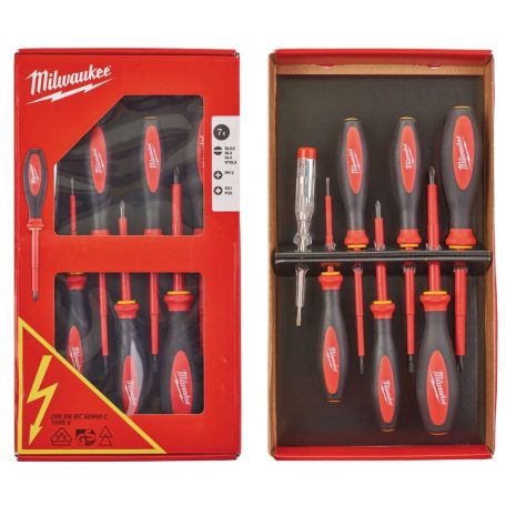 MILWAUKEE VDE CSAVARHÚZÓ KÉSZLET 7db-os (SL2,5, SL3, SL4, PH2, PZ1, PZ2 Tester)