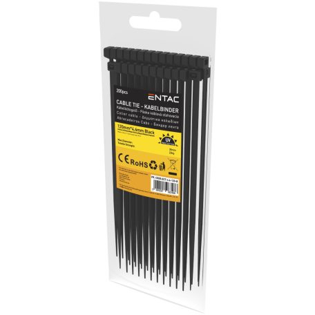 Entac Kábelkötegelő 4.6mmx120mm Fekete 200db/Bliszter