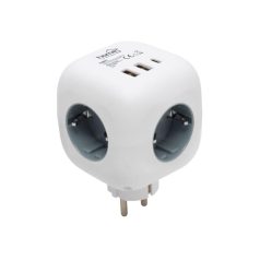   Home CUBE1 kocka elosztó USB töltővel, 3 aljzat gyermekvédelemmel, 1db USB C, 2db USB A, max. 3680 W
