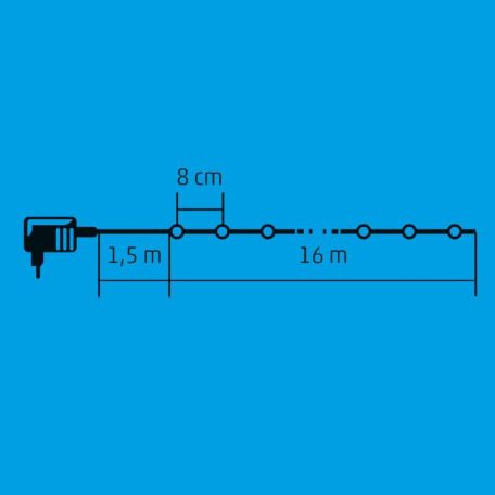 KII 200/WH - Home KII 200/WH LED-es fényfüzér, 16 m / 200 db hidegfehér LED, állófényű, zöld vezeték, hálózati adapter, beltéri kivitel