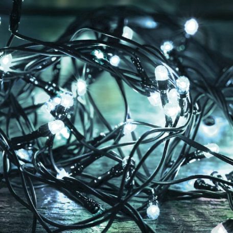 MLC 58/M - Home MLC 58/M mini LED-es fényfüzér, 4,9 m / 50 db színes LED, 8 fényprogram, zöld vezeték, elemes, kül- és beltéri kivitel