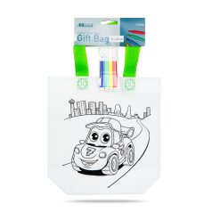 Színezhető ajándéktáska - 4 filccel - 24 x 22 cm AUTÓS