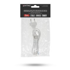   Entac Szerelhető hálózati kábel 2G0.75 100cm, Kétállású kapcsolóval, Fehér