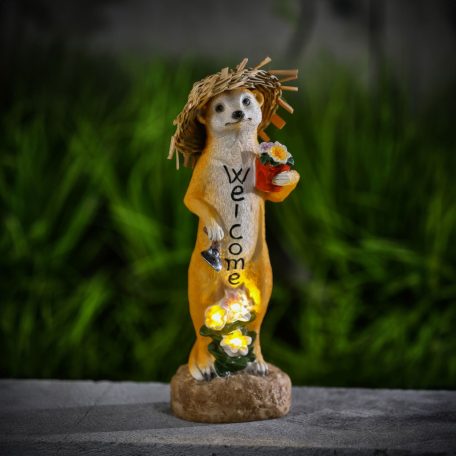 LED-es szolár állatfigura - "Welcome" szurikáta - melegfehér LED - 30 cm