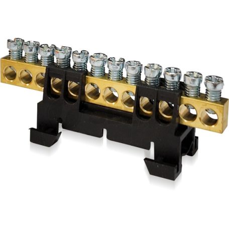 Földelő és nullvezető bekötőkapocs 12 furattal, 6,5x9mm2, M5, fekete