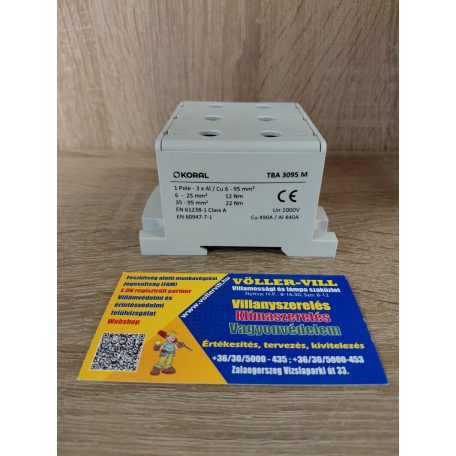 Fővezetéki elosztóblokk, 1P, Cu/Al, 3x6-95 mm2, szürke