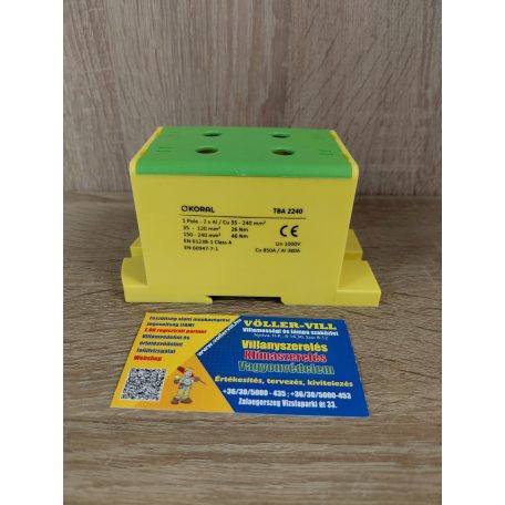 Fővezetéki elosztóblokk, 1P, Cu/Al, 2x35-240 mm2, zöld/sárga 