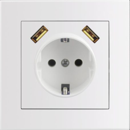 Arnold süllyeszthető fali aljzat földelt + 2 USB 2.1A (össz.) Fehér